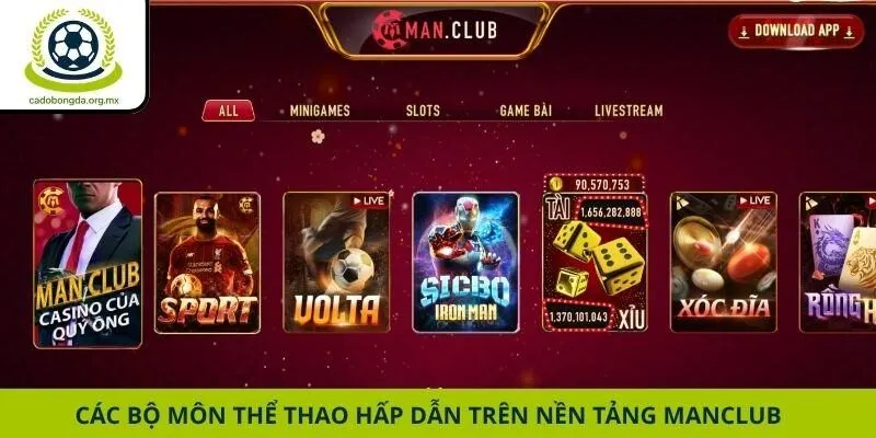 Các bộ môn thể thao hấp dẫn trên nền tảng Manclub